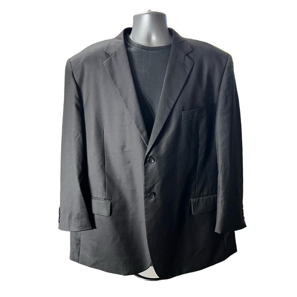 Pronto Mondo Two Button Front Black Merino Wool Sports Coat Size 52R